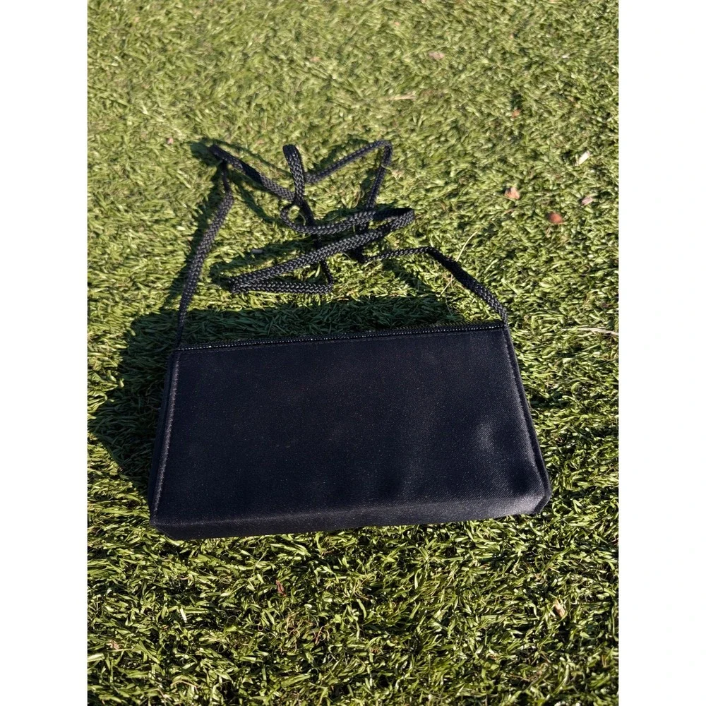 VTG La Regale Black‎ Hand Beaded Satin Clutch Evening Bag Dark Academia Coquette